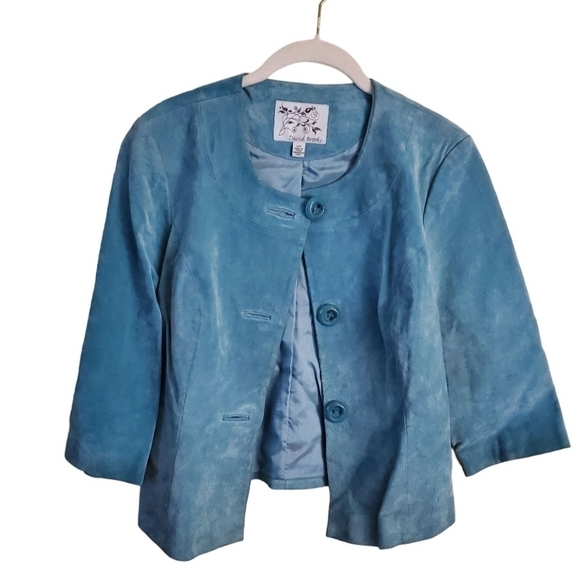 David Brooks Mint Green Suede Collarless Jacket Size S - Picture 1 of 5